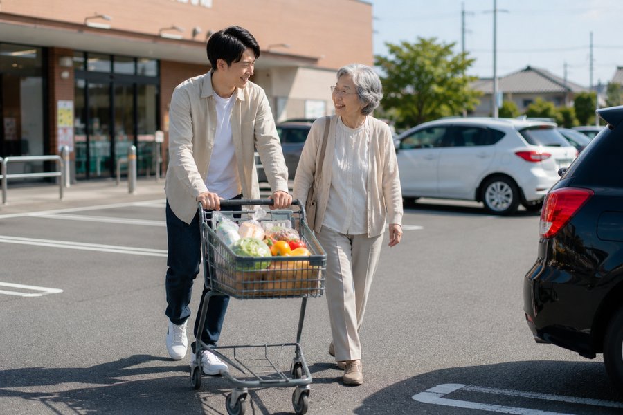 スーパーで買い物をする様子